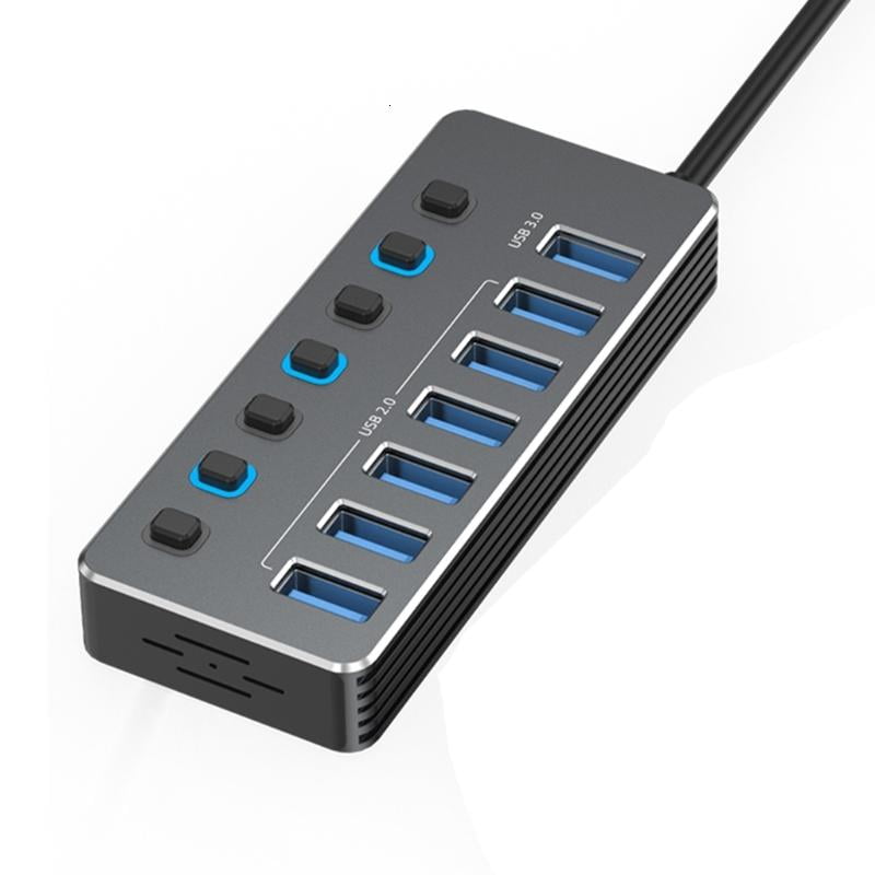 CEORPER Type C Power USB Hubs 7Port Aluminum Alloy Independent Switches LED Indicators