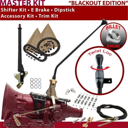 American Shifter 4L60E Shifter Kit Black 16 in. E Brake Cable Clamp Clevis Trim Kit Dipstick for F2A4F