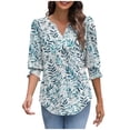 thumbnail image 5 of JTZGDY Blouses for Women Dressy Casual V Neck Boho Floral Printed 3/4 Smocked Cuff Sleeve Womens Tops Trendy Summer Graphic T-Shirts Green#02 L, 5 of 8