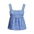 thumbnail image 4 of hoksml Women's Checkered Print Square Neck Tank Top, Back Tie Sleeveless Babydoll Blouse, 4 of 8