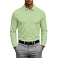 thumbnail image 3 of Hearthz Mens Polo Shirts Soft Breathable Solid Color Long Sleeve Shirts for Men Moisture Wicking Mens Golf Polo Shirts Mint Green M, 3 of 8