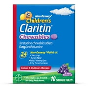 Claritin Allergy Medicine for Kids, Loratadine Antihistamine Grape Chewable Tablets, 10 Ct