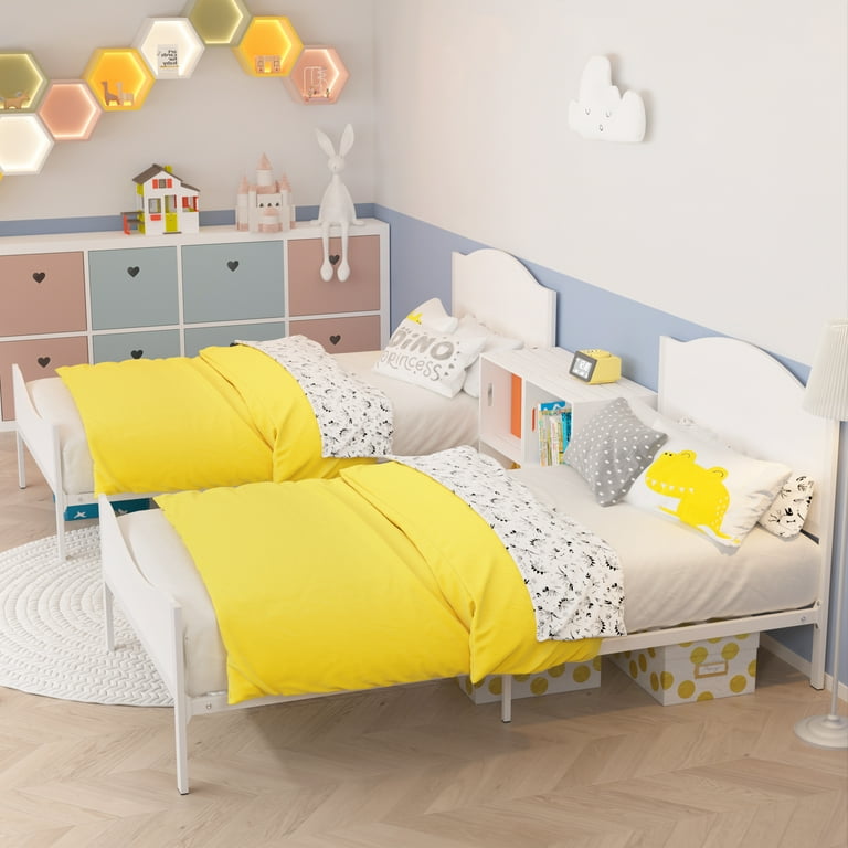 Yoneston Twin Kids Metal Platform Bed Frame with Wood