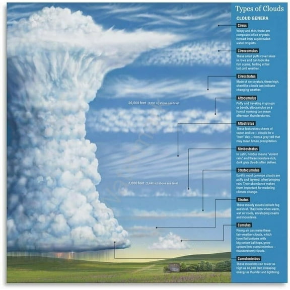 Types of Clouds Poster Meteorology Science Posters (2) Canvas Painting Wall Art Poster for Bedroom Living Room Decor