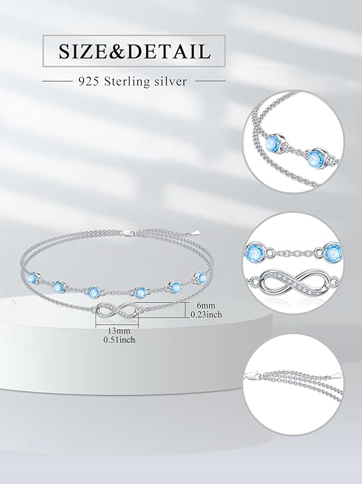 CACA LADY Women's 925 Sterling Silver Adjustable Anklet Endless Love Symbol Anklet Adjustable Plus Size Large Valentine's Day Mother's Day Gift for Her