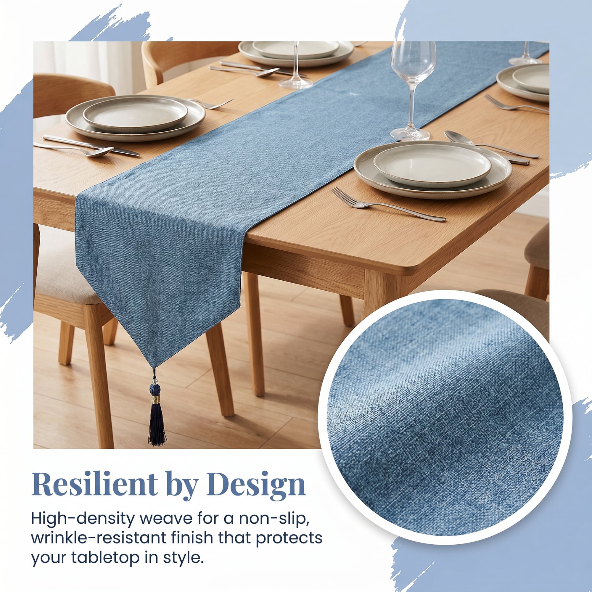 Unique Bargains Long Washable Cotton Table Runner Dark Blue 12.6" x 70.9"