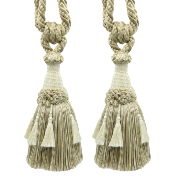DECOPRO Beautifully Handcrafted Curtain & Drapery Tassel Tieback with Matte Finish, Tassel Length 6" (15cm), Spread 30" (76cm) # TBEMP6, Fossil Ivory #W01 (White Ivory, Light Beige) Set of 2