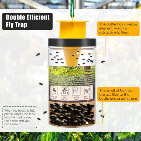 Onemayship Pet-Friendly Fly Traps Wide Application Transparent Reusable Design Effective Against Multiple Fly Species 2 Traps & Bait Included