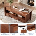 thumbnail image 3 of Table Basse à Plateau Relevable avec Rangement – Table Centrale en Bois de 47,2 Pouces, 2 Tiroirs, Compartiment Caché, Hauteur Réglable, Multifonctionnelle pour Salon/bureau à Domicile – Brun Café, 3 of 8