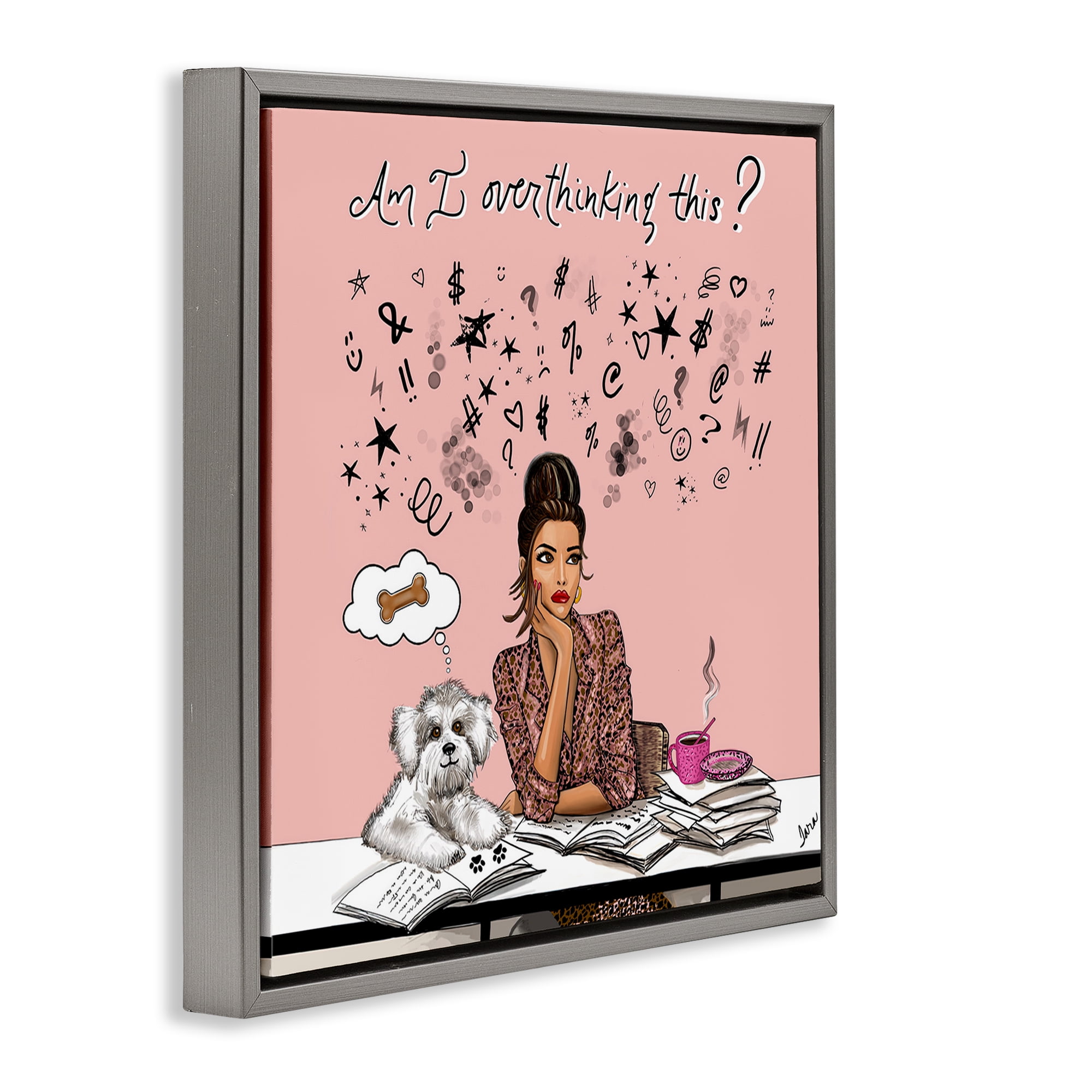 Stupell Industries Overthinking Reflection with Puppy Gray Framed Floater Canvas Wall Art, design by Tara Boone