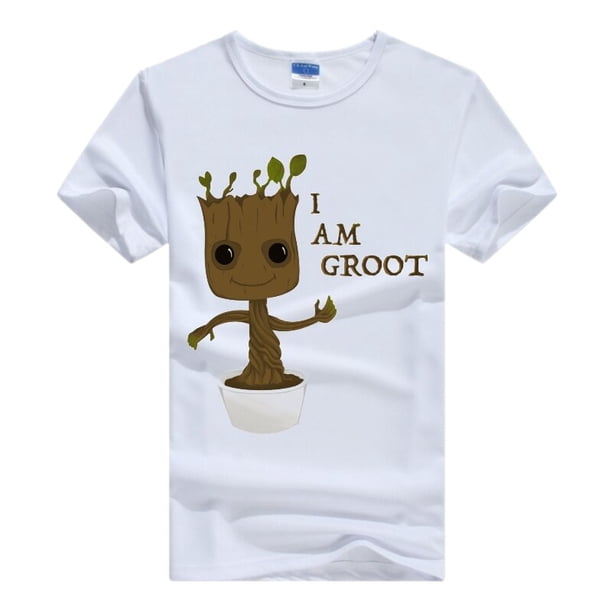 Camiseta con estampado de dibujos animados de Marvel I AM GROOT para mujer, blusa Kawaii de los años 90, camisetas holgadas blancas con cuello redondo, Tops de manga corta para mujer
