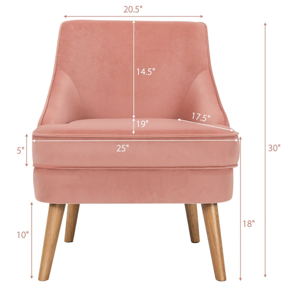 Finihen Velvet Accent Chair, Mid Century Velvet Accent Chair with Rubber Wood Legs, Thickly Padded, for Living Room, Bedroom, Pink