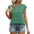 thumbnail image 4 of Olyvenn Womens Eyelet Tops Short Sleeve Shirts Blouses for Women Dressy Casual Cap Sleeve Tops with Curved Hem Green L, 4 of 9