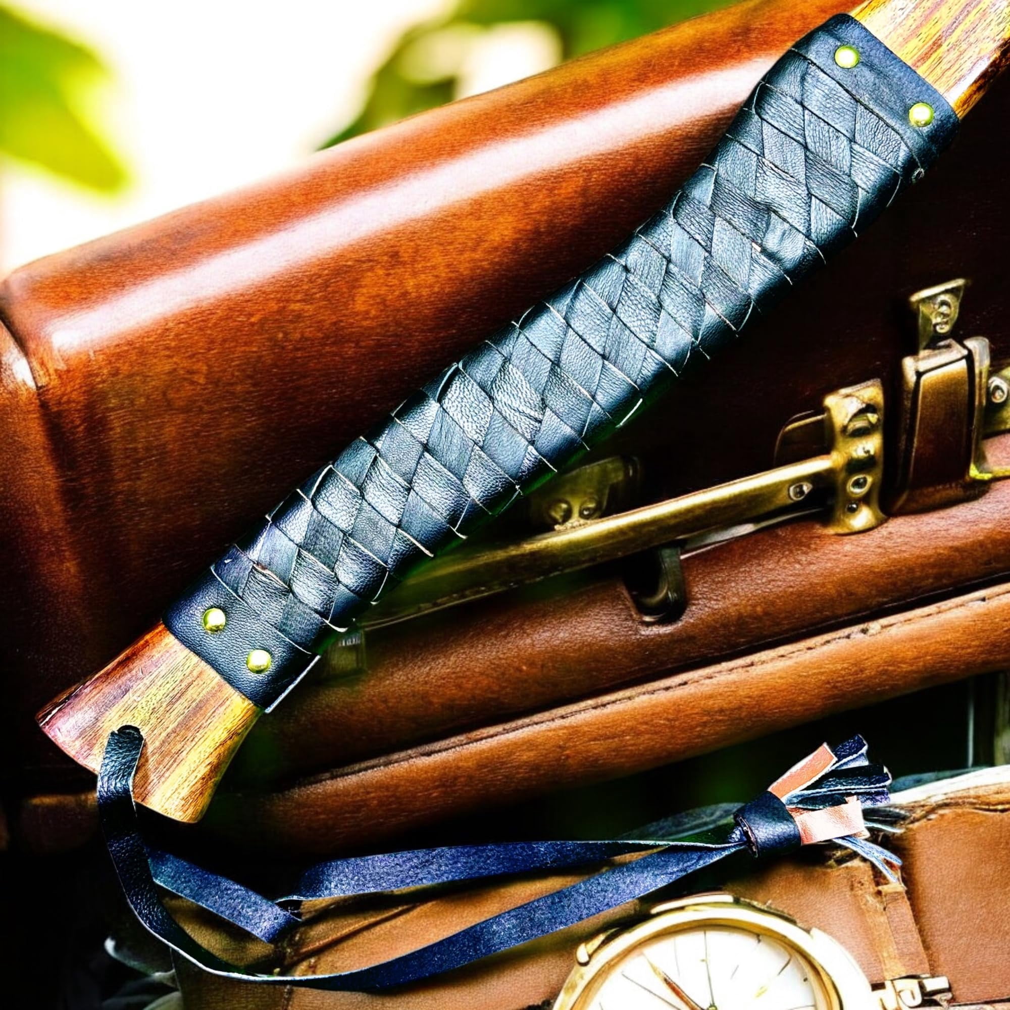 Poshland AX-7000 Handmade Camping Hatchet with Wooden Handle, Carbon Steel Outdoor Chopping Tool with Leather Sheath (22”)