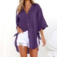 thumbnail image 2 of HAiming Women's Casual 3/4 Sleeve Shirts Trendy V Neck Button down Tops Oversized Tie Side Summer Loose Blouse, 2 of 7