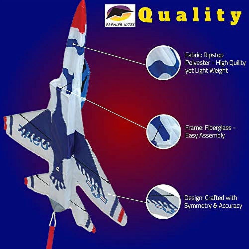 Premier Kites 3D Jet Kite F16 Thunderbird Design | Easy to Assemble and Easy to Fly 3D Kite | an Enjoyable Kite for Adults and a Thrilling Kite for Kids | Great 3D Kite for The Beach or Park