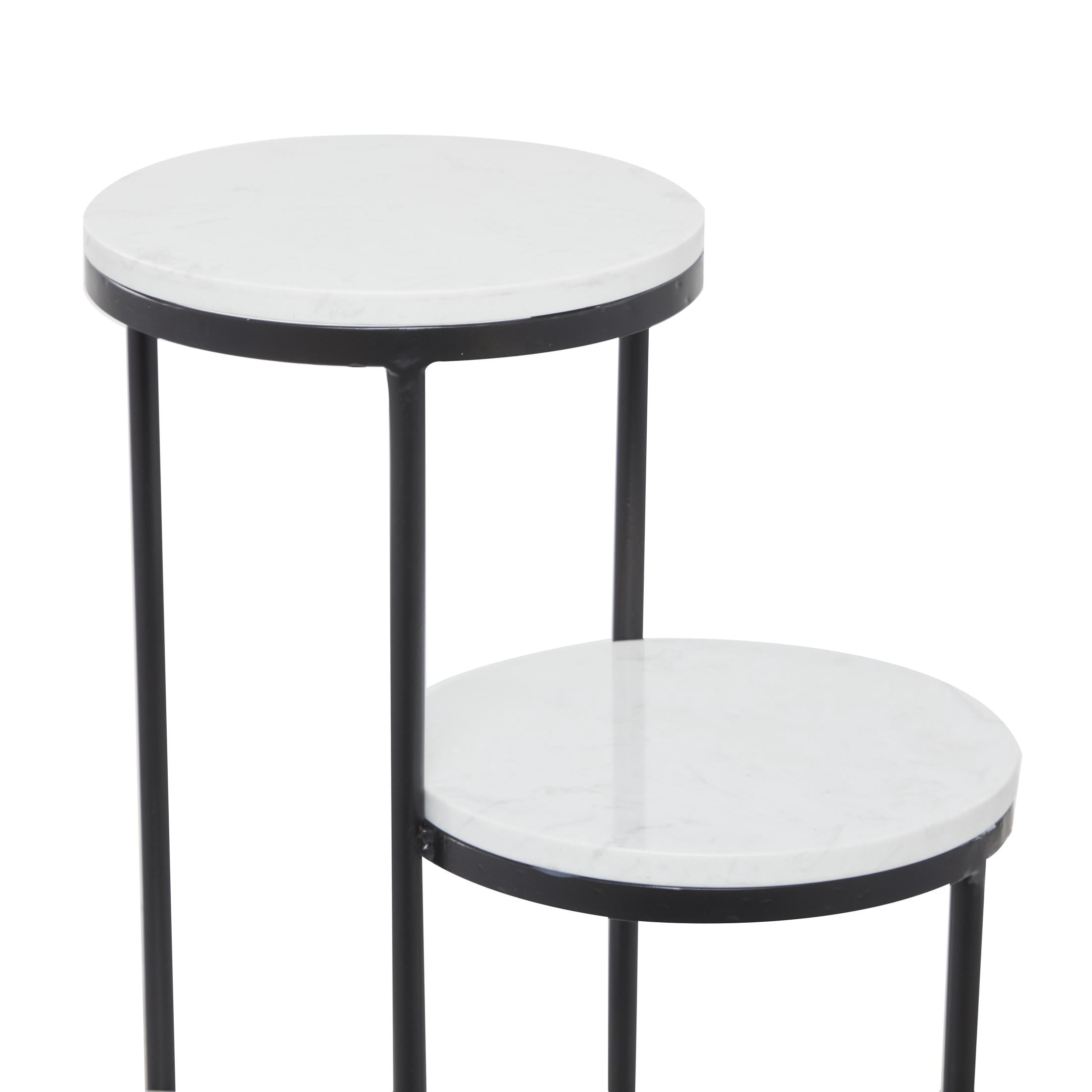 DecMode 17" x 17" x 31" 4 Tier White Marble  Plantstand with Black Base