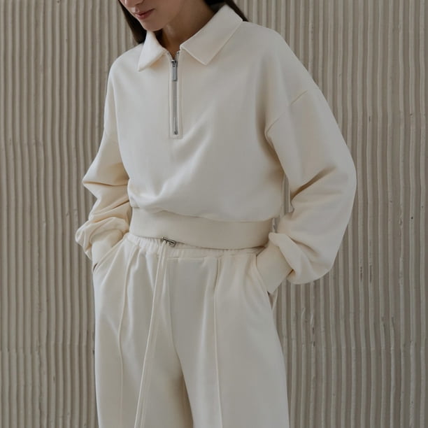 Sudadera Sudadera básica con cuello de solapa, estilo informal, sudadera con capucha de manga larga para mujer, atuendo diario Kuymtek Beige T S para Mujer
