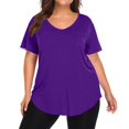 thumbnail image 2 of Mlqidk Plus Size Blouses for Women Summer Womens Tops Plus Sizes 4x Crew Neck Womens Tops Short Sleeve Solid Color Dressy Casual Tunics Loose Fit Clothes for Women Purple 5XL, 2 of 5