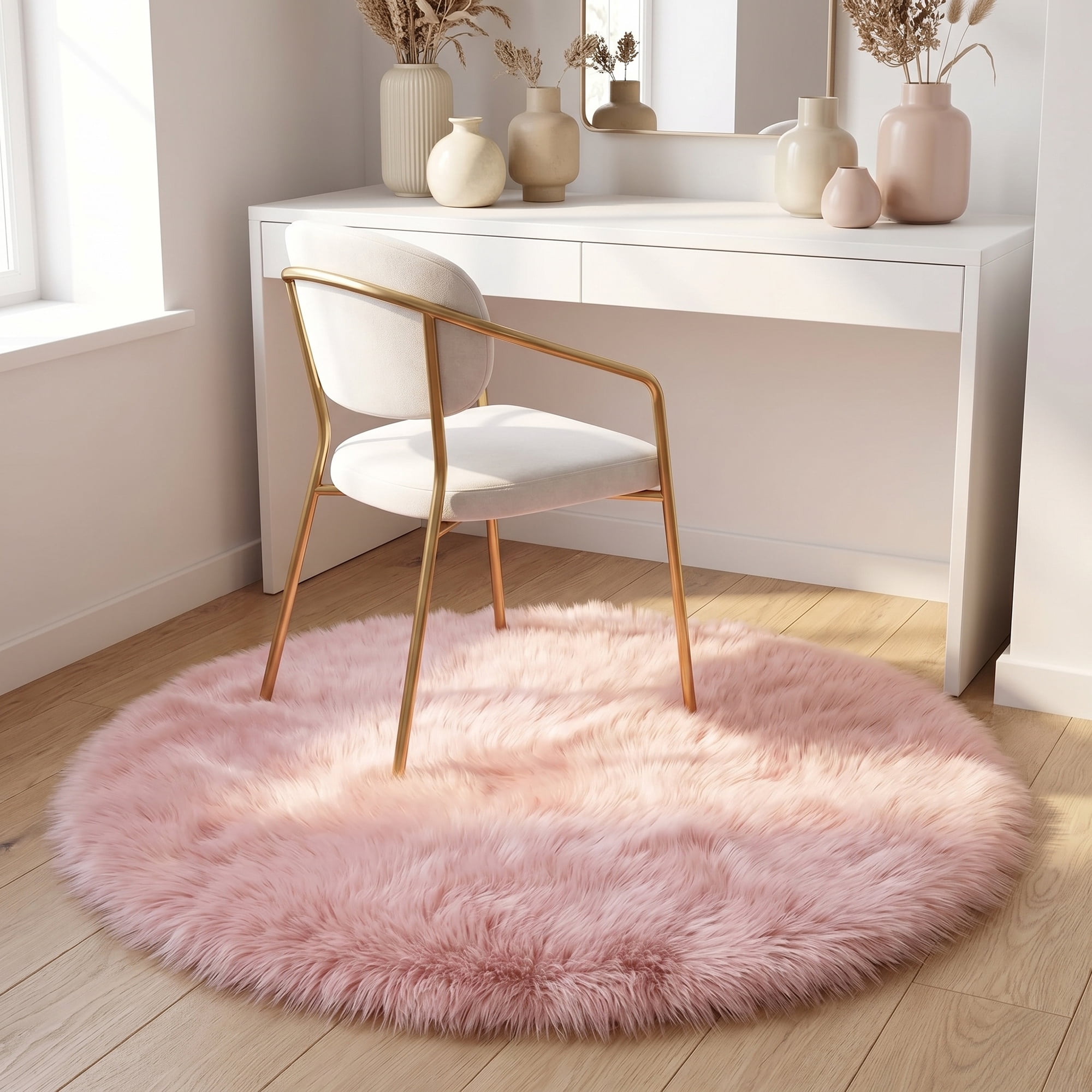 Unique Bargains Shaggy Round Area Rug Fluffy Non-Slip Fuzzy Carpet 24" x 24" Dark Pink