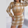 thumbnail image 6 of Annhoo Skirt Sets Women 2 Piece Knit Plaid Sweater Outfits Round Neck Long Sleeve Crop Tops and Mini Skirts Fall Outfits, 6 of 8