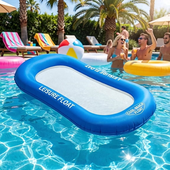 AURIGATE Inflatable Pool Float Lounge Chair, Blue Plastic, 1-Count, 62.99 x 35.43 x 11.81 in