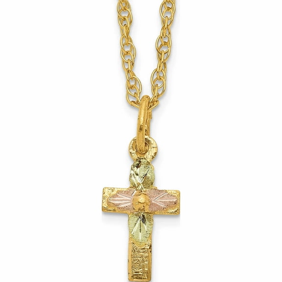 10K Yellow Gold Tri-Color Black Hills Cross Necklace (18 X 6.51) Made In United States 10bh703-18