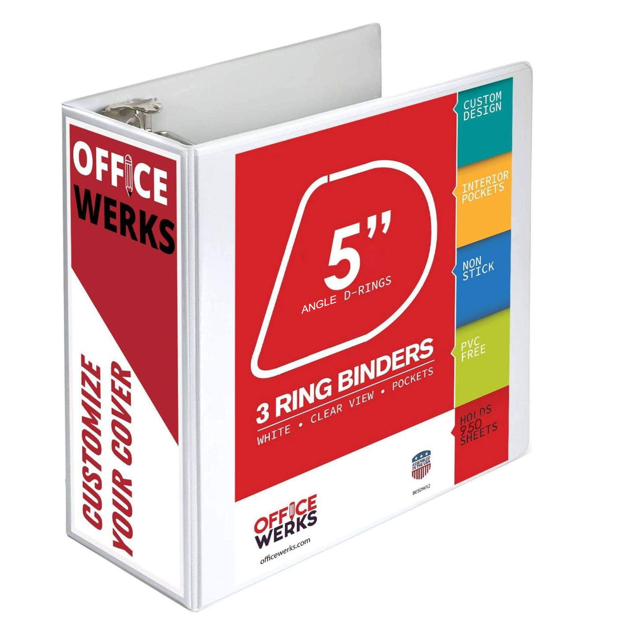 5 Inch Ring Binder With Slant DRings, White, Clear View, Pockets