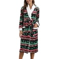 thumbnail image 1 of Sedceaty Female Nightwear, Christmas Floral Print Long Sleeve Night-Robe with Waist Belt for Fall Winter, S/M/L/XL/XXL, 1 of 9