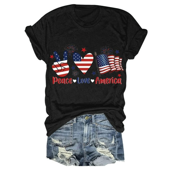 HEILAU 4th of July Shirts for Women Independence Day American Flag Graphic Tees Patriotic :Premium Cotton Crewneck USA Short Sleeve T Shirt Summer Tops