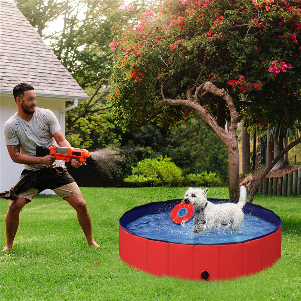 Foldable Pet Swimming Pool Wash Tub for Cats and Dogs, Red, XX-Large, 63"