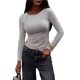 thumbnail image 1 of Camisetas de Larga con Cuello Redondo para Mujer, Estilo Casual y Ajustado, de Color Liso. Ropa Básica de Otoño. Crema M, 1 of 7