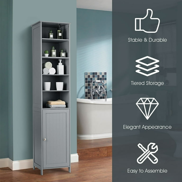 Costway 72''H Bathroom Tall Floor Storage Cabinet Shelving Display - See Description - Grey