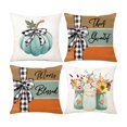 thumbnail image 2 of 4 Piece Fall Harvest Decorations Pillow Covers, 17.71x17.71-Inch Rustic Teal Pumpkin with Buffalo Check Bow Print Cushion Cases for Thanksgiving Sofa & Living Room A, 2 of 6