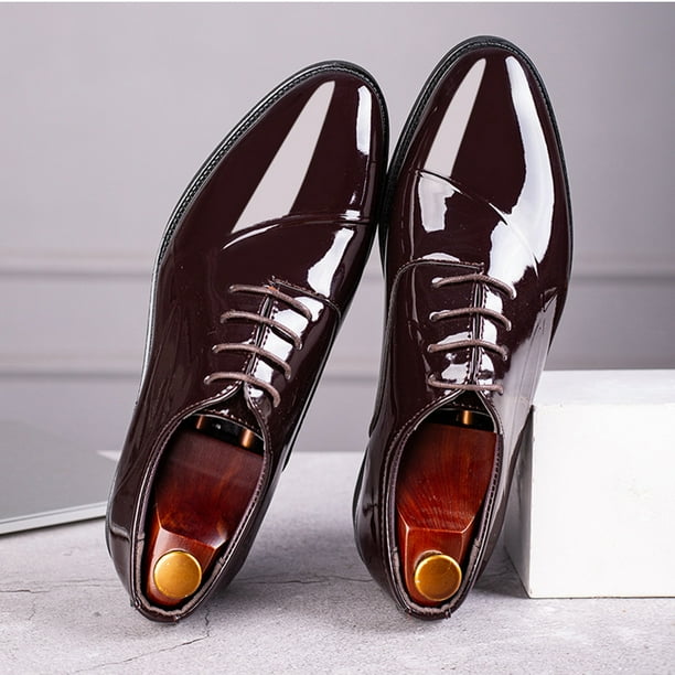 Xfvqtps Mens Dress Shoes British Style Simplicity Pointy Toe Lace up Fashion Classic Formal Business Casual Wedding Versatile Patent Leather Shoes