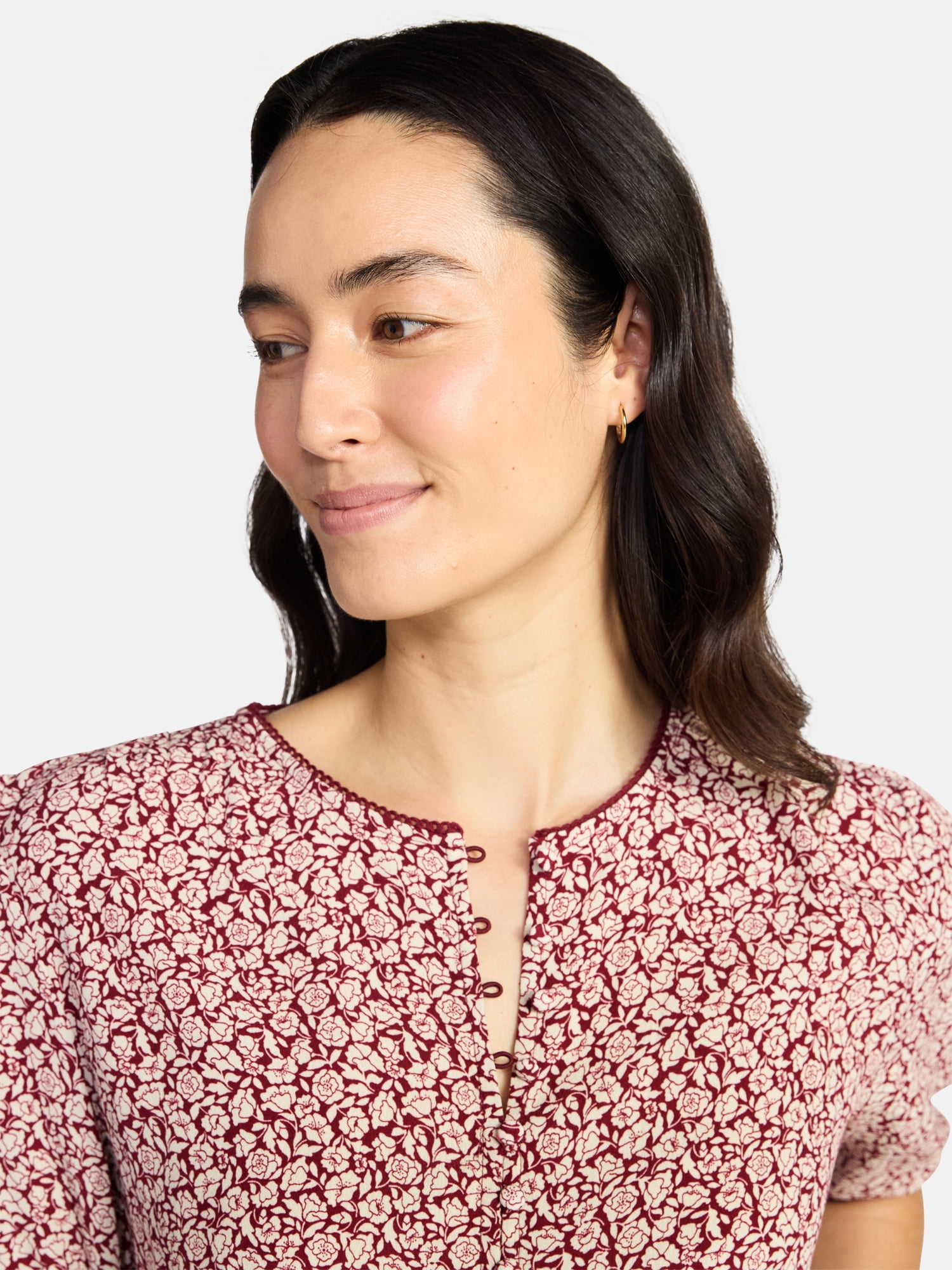 Time and Tru Women’s Empire Waist Top with Puff Sleeves, Sizes XS-XXXL