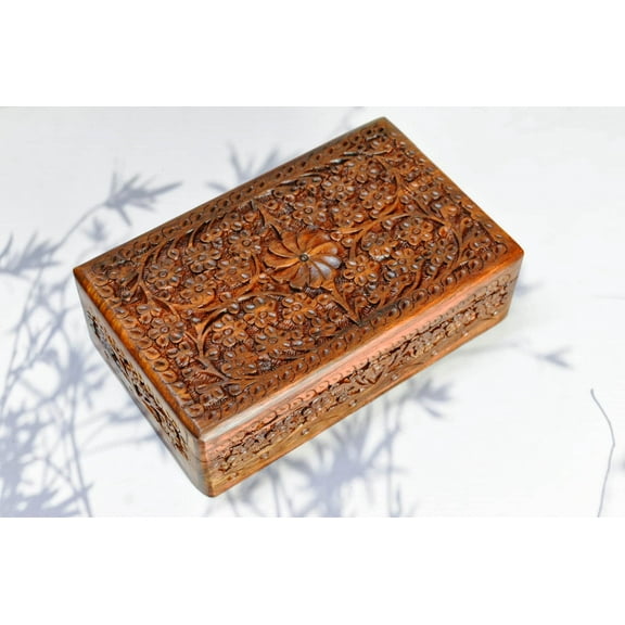 India House Wooden Box Keepsake Storage Multi Utility Hand Carved| Multipurpose Box| Jewelry Box- 8x5 inch