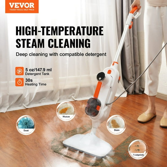 8-in-1 Hardwood Floor Steam Mop with 7 Interchangeable Brushes, 2 Washable Pads for Various Hard Surfaces