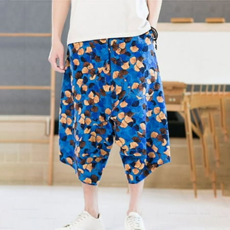 

Moxiu Men s Printed Drawstring Shorts Casual Elastic Waist Wide Leg Loose Harem Pants Plus Size Baggy Hippie Yoga Short
