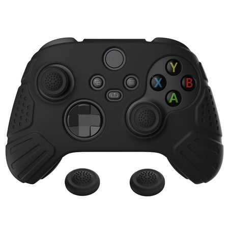 PlayVital Guardian Edition Black Ergonomic Soft Anti-Slip Controller Silicone Case Cover, Rubber Protector Skins with Black Joystick Caps for Xbox Core Wireless Controller