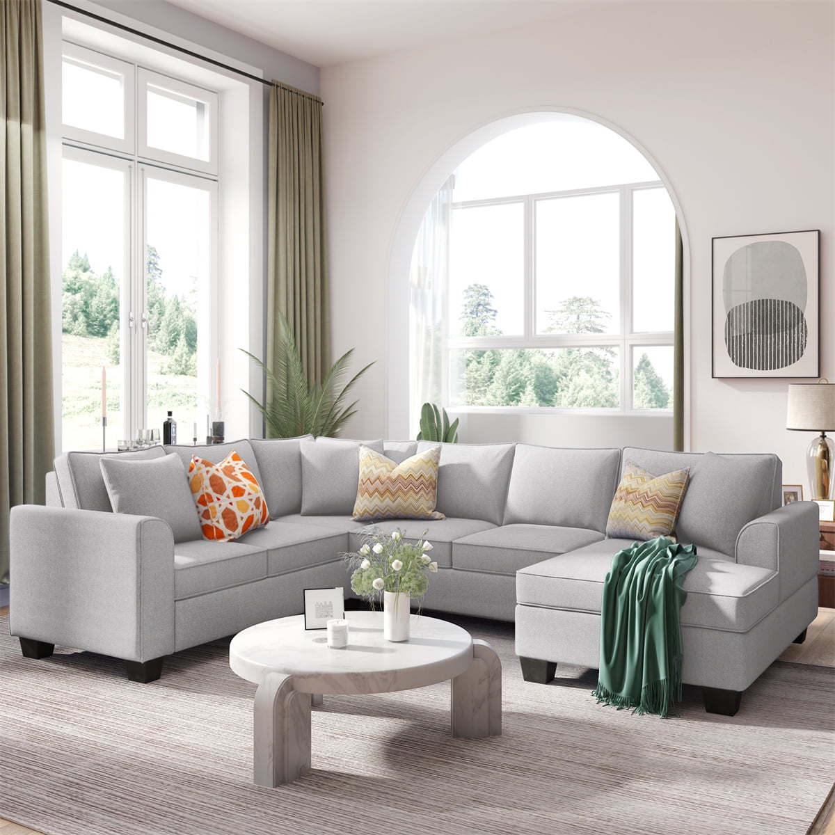 rattle Miscellaneous goods theory 110" * 86" Sectional Sofa, Upholstered Modern English Arm Classic U-Shaped  Sofa, 3 Pillows Included, 7-Seat Couch Modular Sectional Sofa with Chaises  for Living Room Apartment, Light Grey - Walmart.com