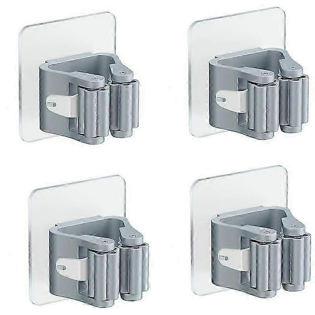 4 Pieces Wall Broom Holder, Self Adhesive Mop Holder Wall Broom Holder No Drilling Broom Clip Holders Wall Broom Hanger, for Door Bathroom Kitchen Bal