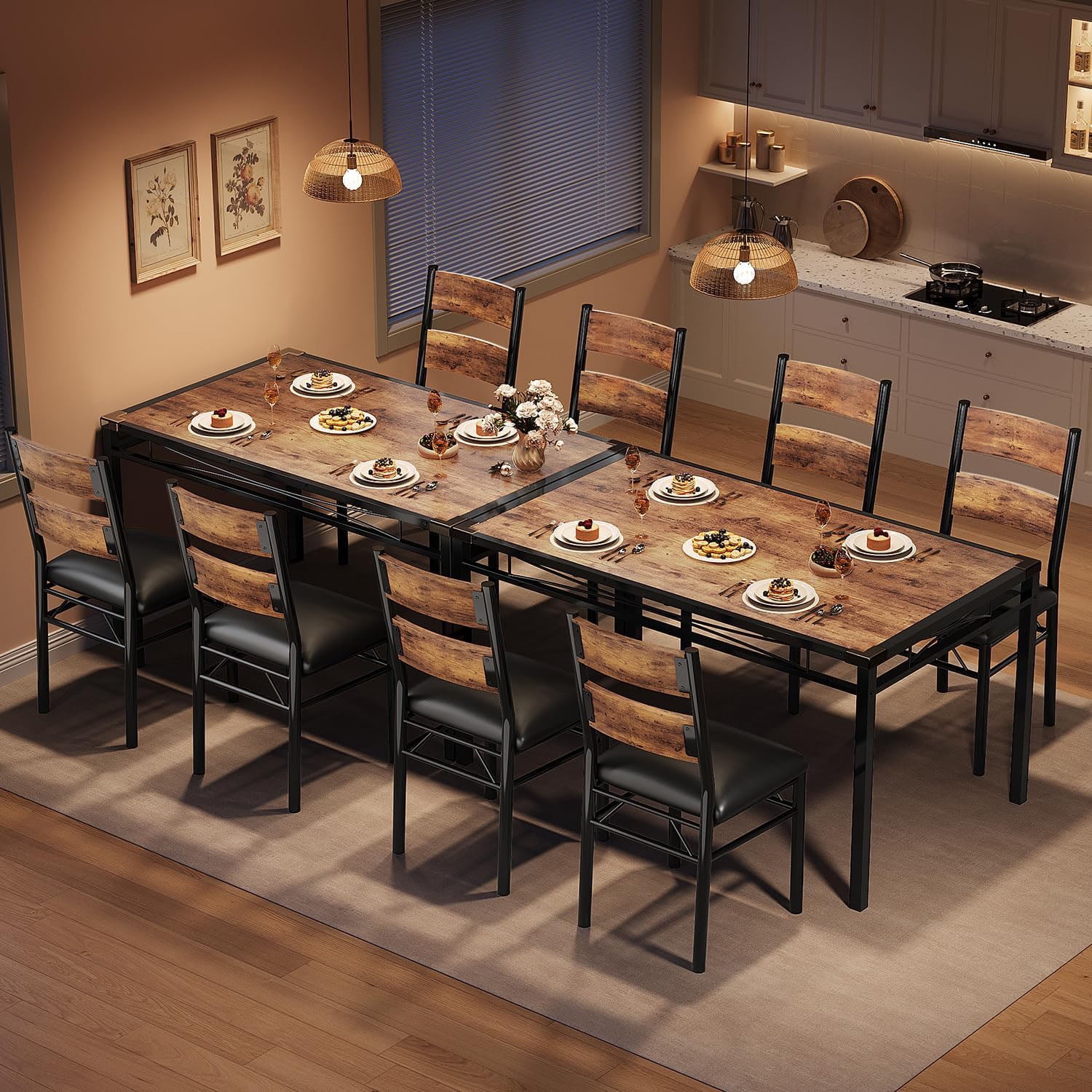 Studyset Dining Table Set for 4, Wood Kitchen Table with 4 Upholstered Chairs, Kitchen Table Chairs Set of 4 w/Collision Angle for Small Space, Dining Room, Apartment, Rustic Brown