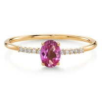 Gem Stone King 10K Yellow Gold Oval Pink Mystic Topaz and White Lab Grown Diamond Engagement Ring for Women (0.55 Cttw, Oval 6X4MM, Gemstone, Available in Size 5, 6, 7, 8, 9)