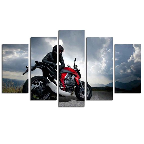 VONKY Motorbike Racing Driver 5 Panel Spray Printing Painting Wall Decor Art Oil Painting Unframed Photo Pictures