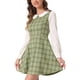 thumbnail image 4 of Vestido mini A-line de manga larga con cuello Peter Pan de cuadros para mujer Inspire Chic S verde claro, 4 of 6