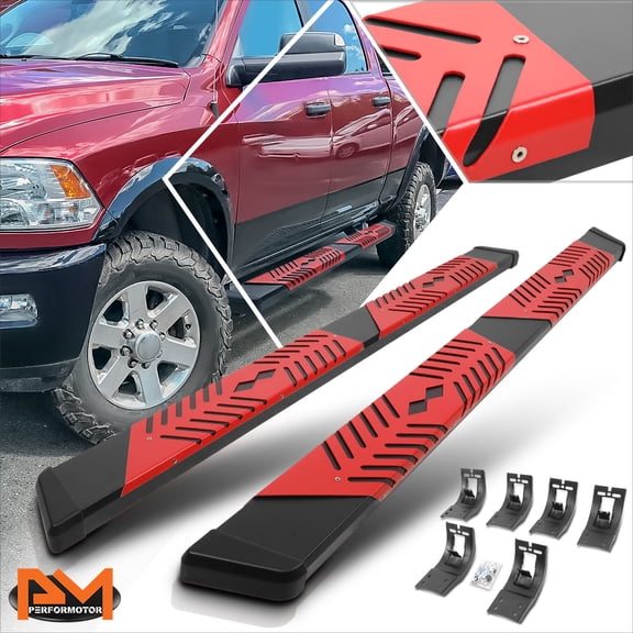 PM PERFORMOTOR for 09-24 Dodge Ram 1500-3500 Quad Cab 5.5" Flat Running Boards w/Red Step Pad