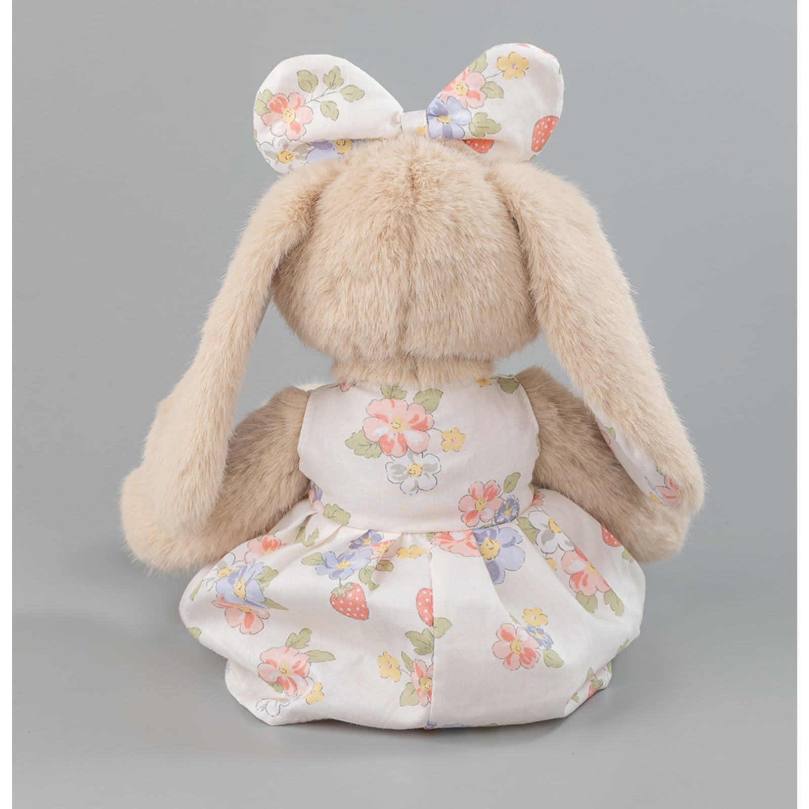 Beige Bunny Plush Toy with Floral Dress, Soft Rabbit Plush Doll for Cozy Home Decor