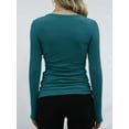 thumbnail image 4 of Womens Ribbed Long Sleeve Crewneck Casual Slim Basic Shirts Fitted Knit Tops Blue & Green M, 4 of 6