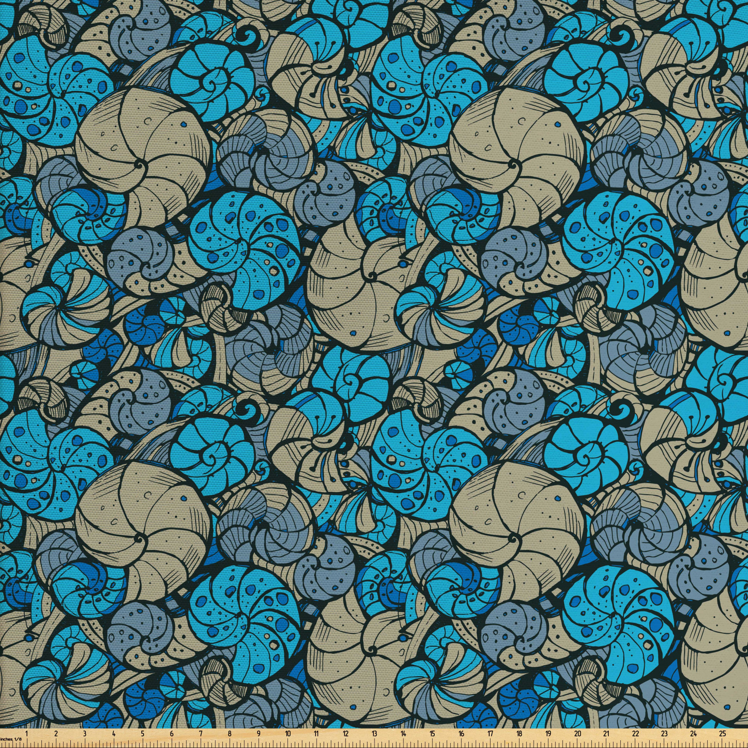 Seashell Fabric by The Yard, Underwater Sea Maritime Theme Colorful